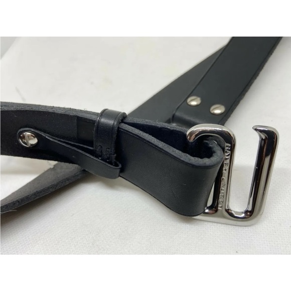 RALPH LAUREN PULLBACK BLACK LEATHER EQUESTRIAN BELT D-RING SOLID METAL BUCKLE S - Picture 3 of 3